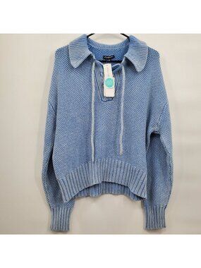 Flag & Anthem Lila Washed Pullover Sweater Top Women Size Medium NWT Collared